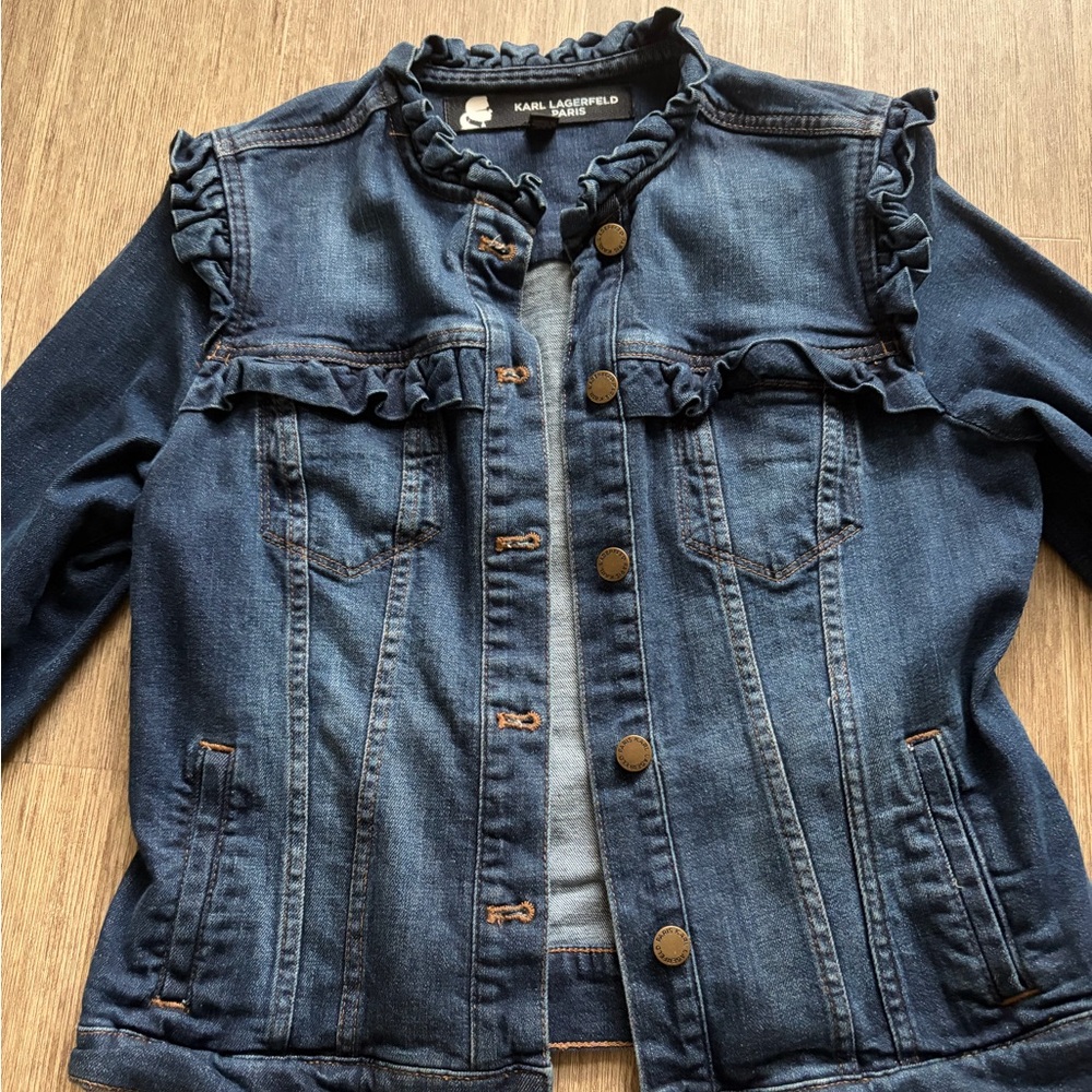 Karl Lagerfeld Blue Denim Ruffle Collar
